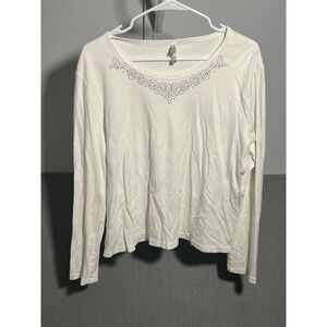 White Stag Women's White Long Sleeve Rhinestone Neckline T-Shirt Top XL (16/18)